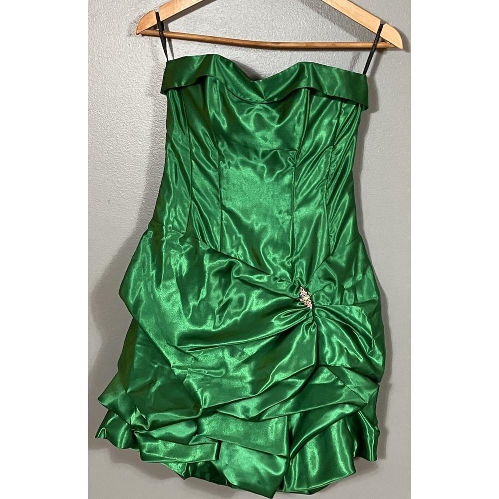 Vintage Jessica McClintock Gunne Sax Cocktail Strapless Dress Emerald Green Sz 5